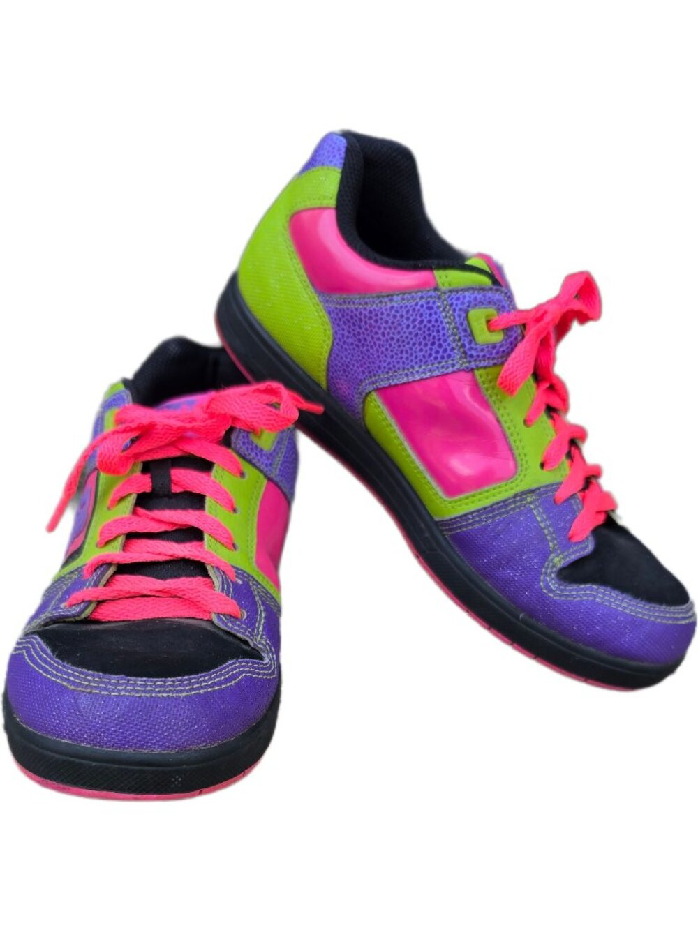 DC Shoes Destroyer Womens 9 Neon Color Block Skate Sneakers Purple Pink Scene